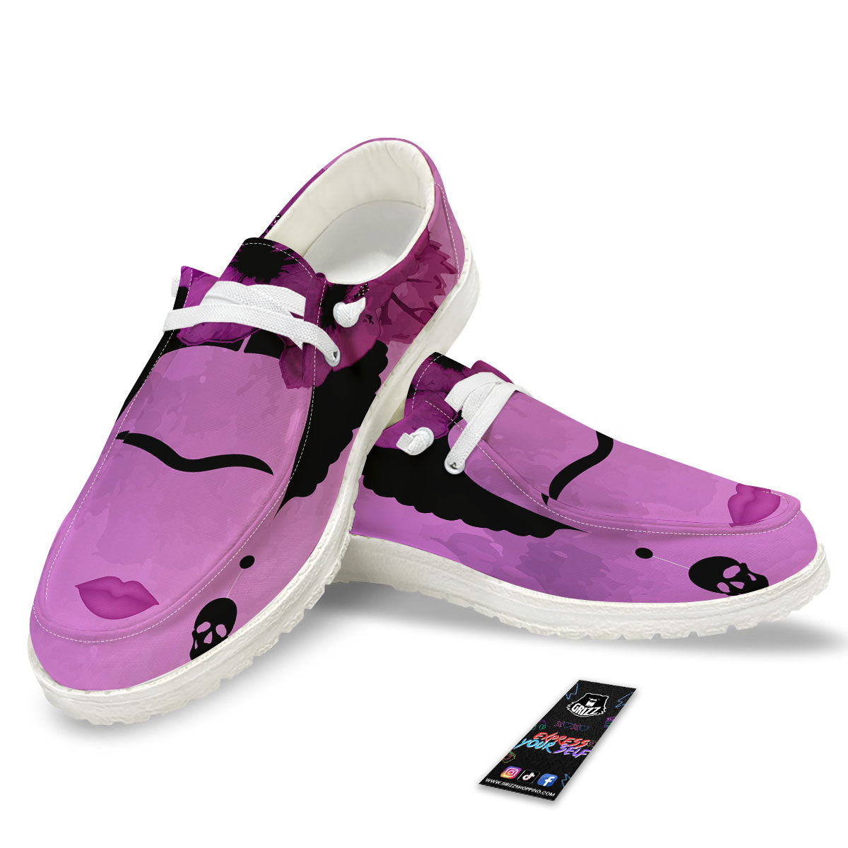 Pink Floral And Frida Kahlo Print White Loafers-grizzshop
