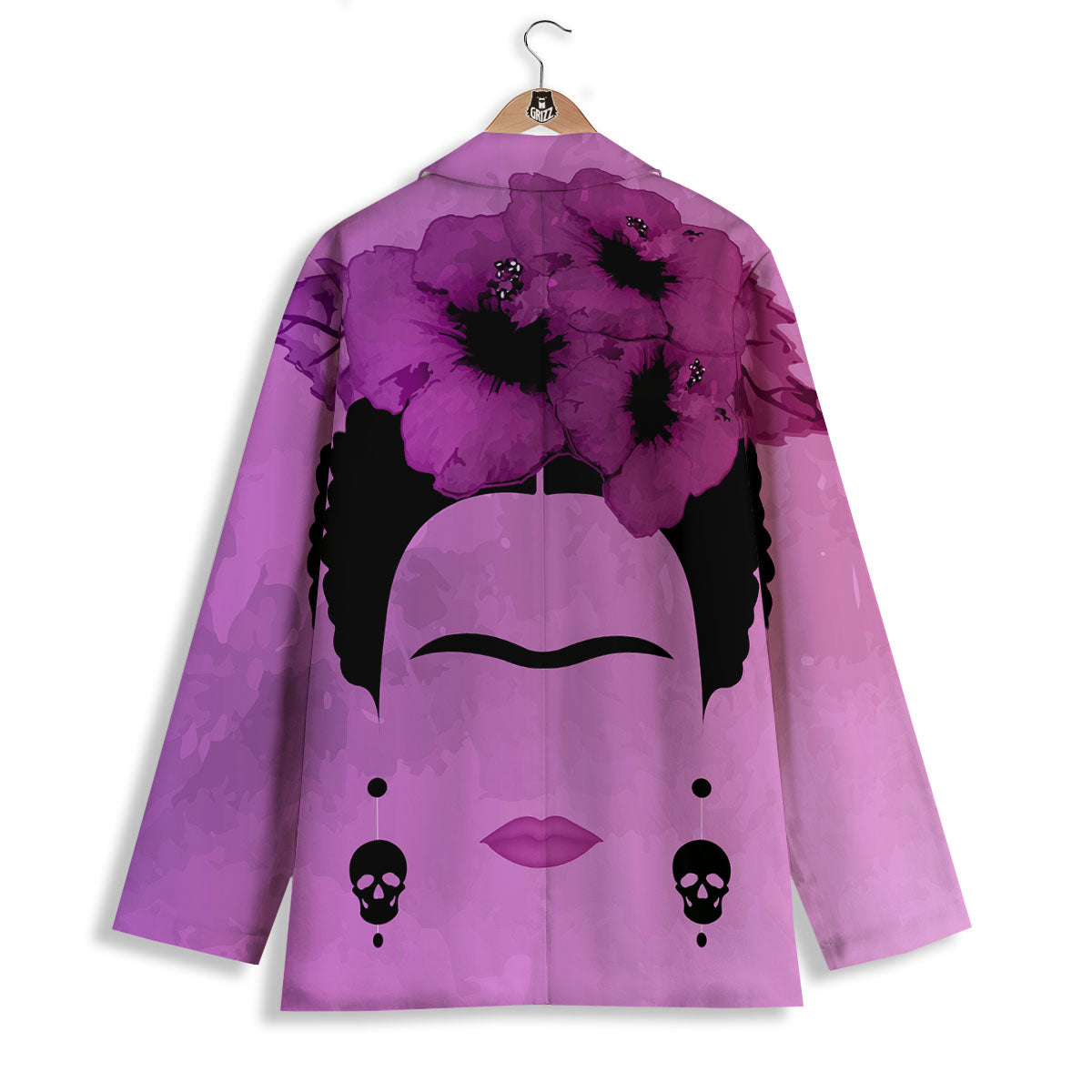 Pink Floral And Frida Kahlo Print Women's Blazer-grizzshop