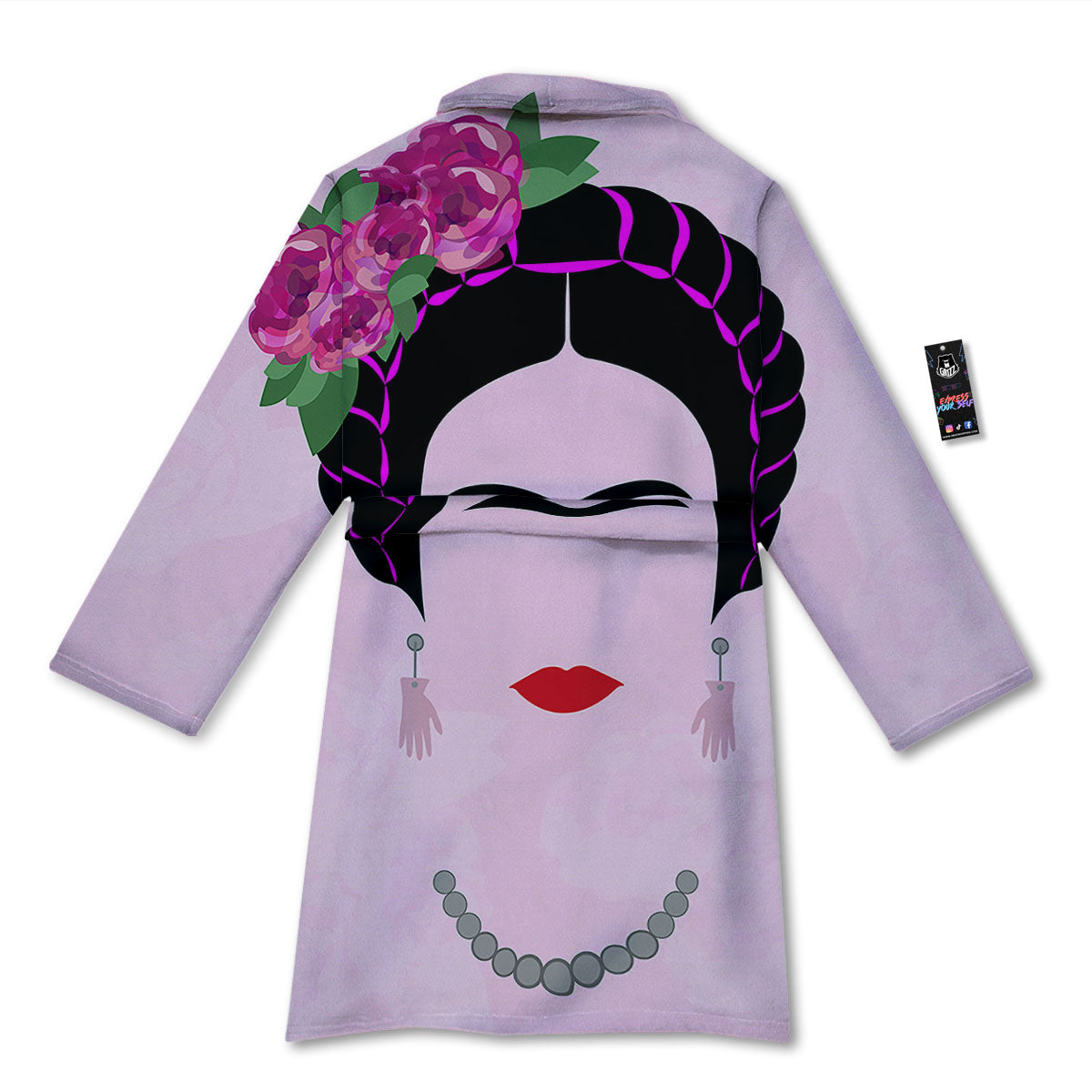 Pink Flower And Frida Kahlo Print Bathrobe-grizzshop