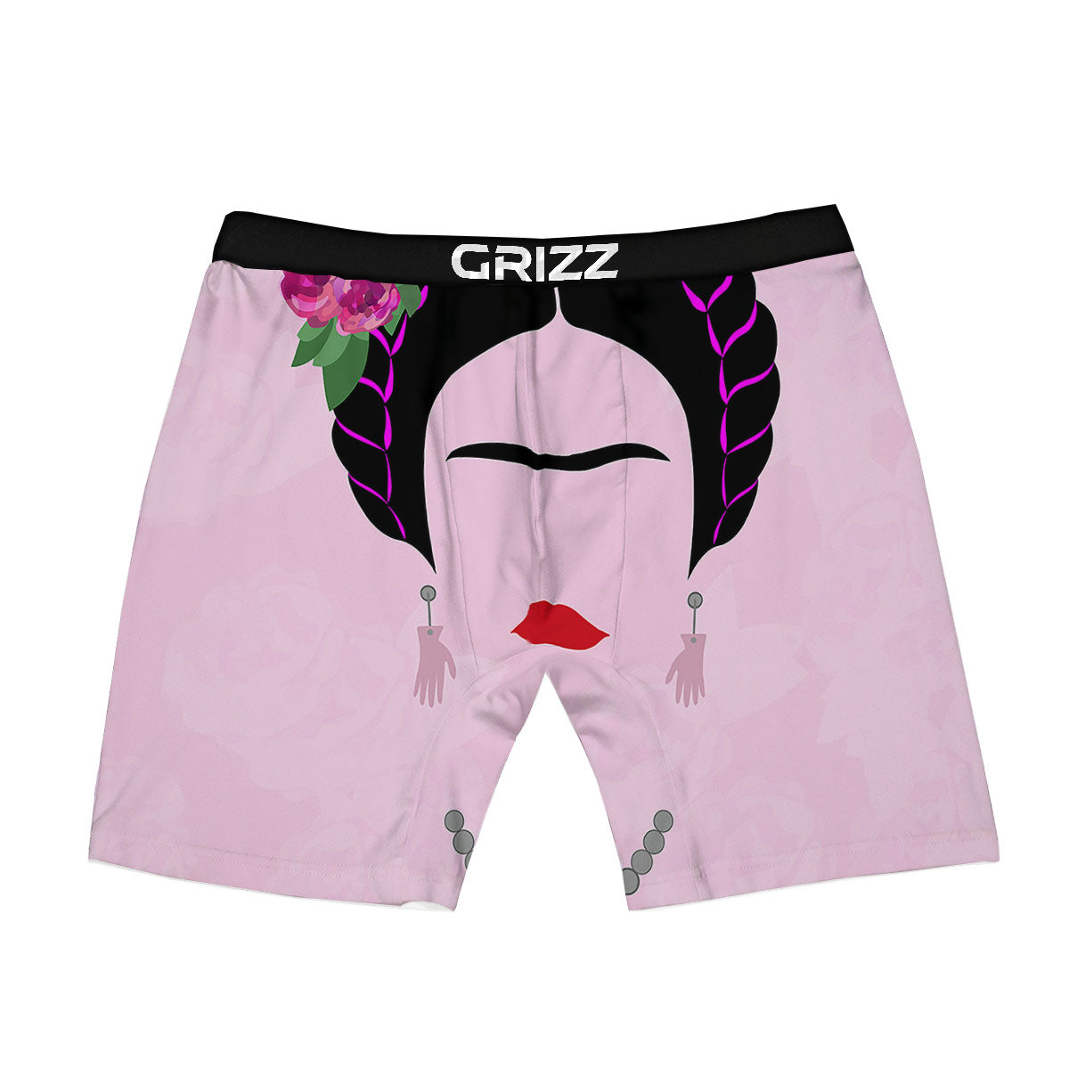 Pink Flower And Frida Kahlo Print Boxer Briefs-grizzshop