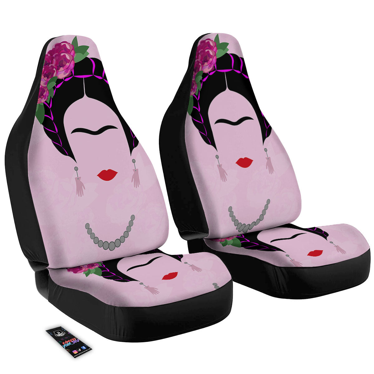 Pink Flower And Frida Kahlo Print Car Seat Covers-grizzshop