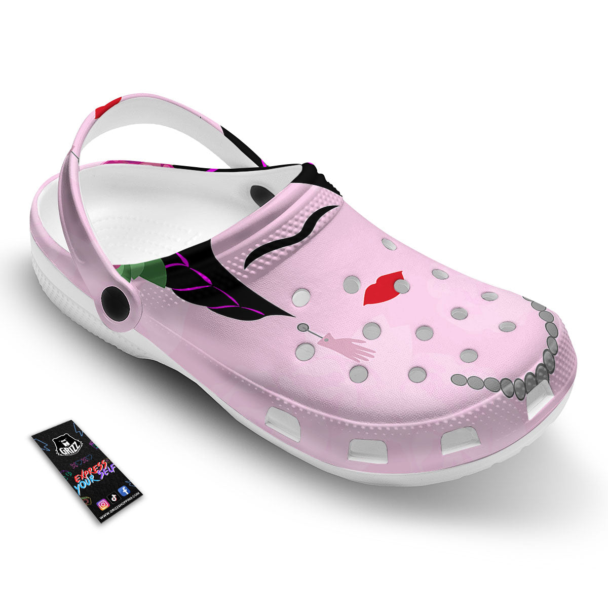 Pink Flower And Frida Kahlo Print Clog-grizzshop