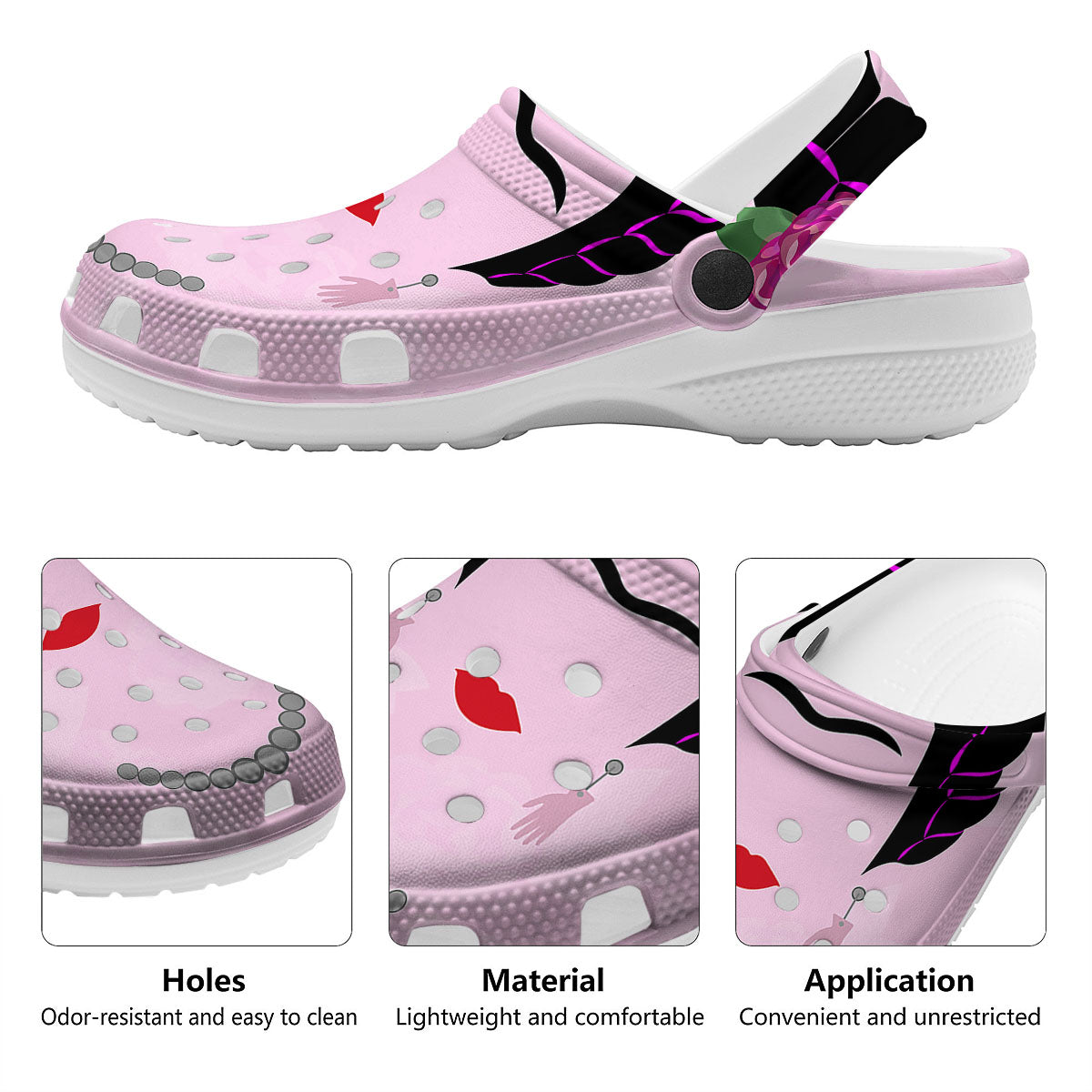 Pink Flower And Frida Kahlo Print Clog-grizzshop