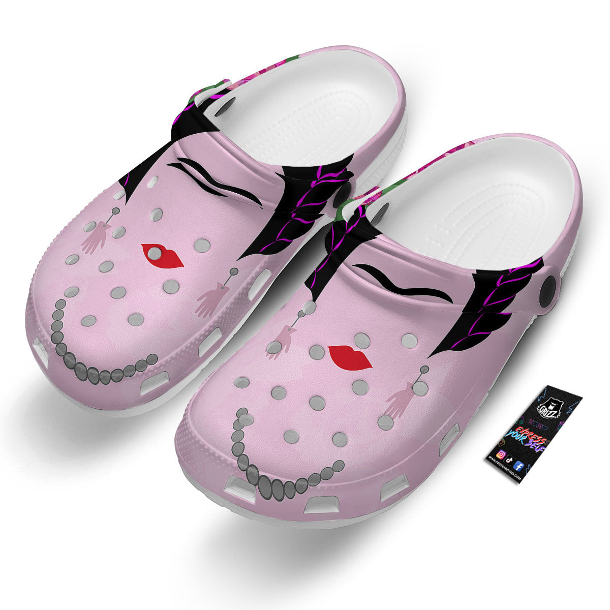 Pink Flower And Frida Kahlo Print Clog-grizzshop
