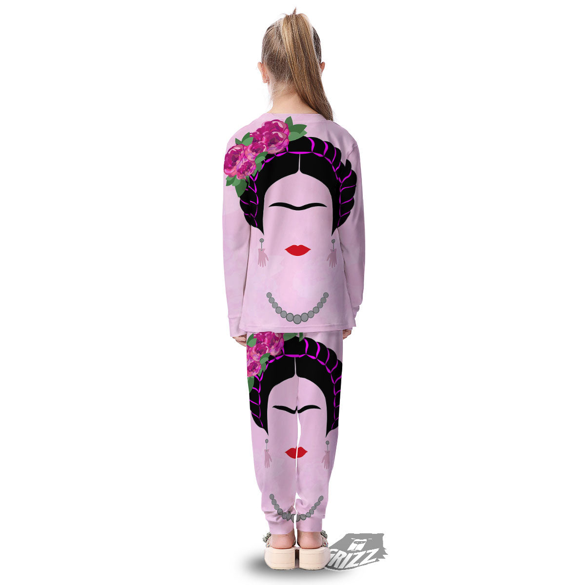 Pink Flower And Frida Kahlo Print Kid's Pajamas-grizzshop
