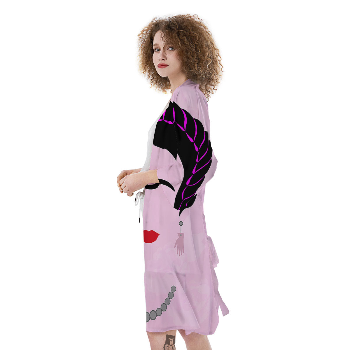 Pink Flower And Frida Kahlo Print Kimono-grizzshop