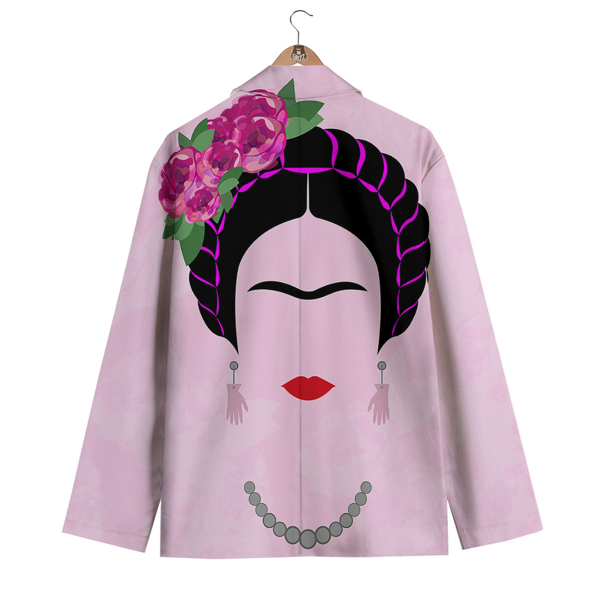 Pink Flower And Frida Kahlo Print Men's Blazer-grizzshop