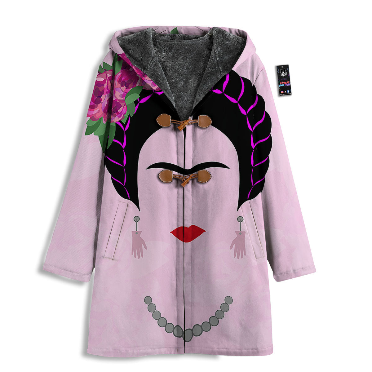 Pink Flower And Frida Kahlo Print Men's Windbreaker Jacket-grizzshop