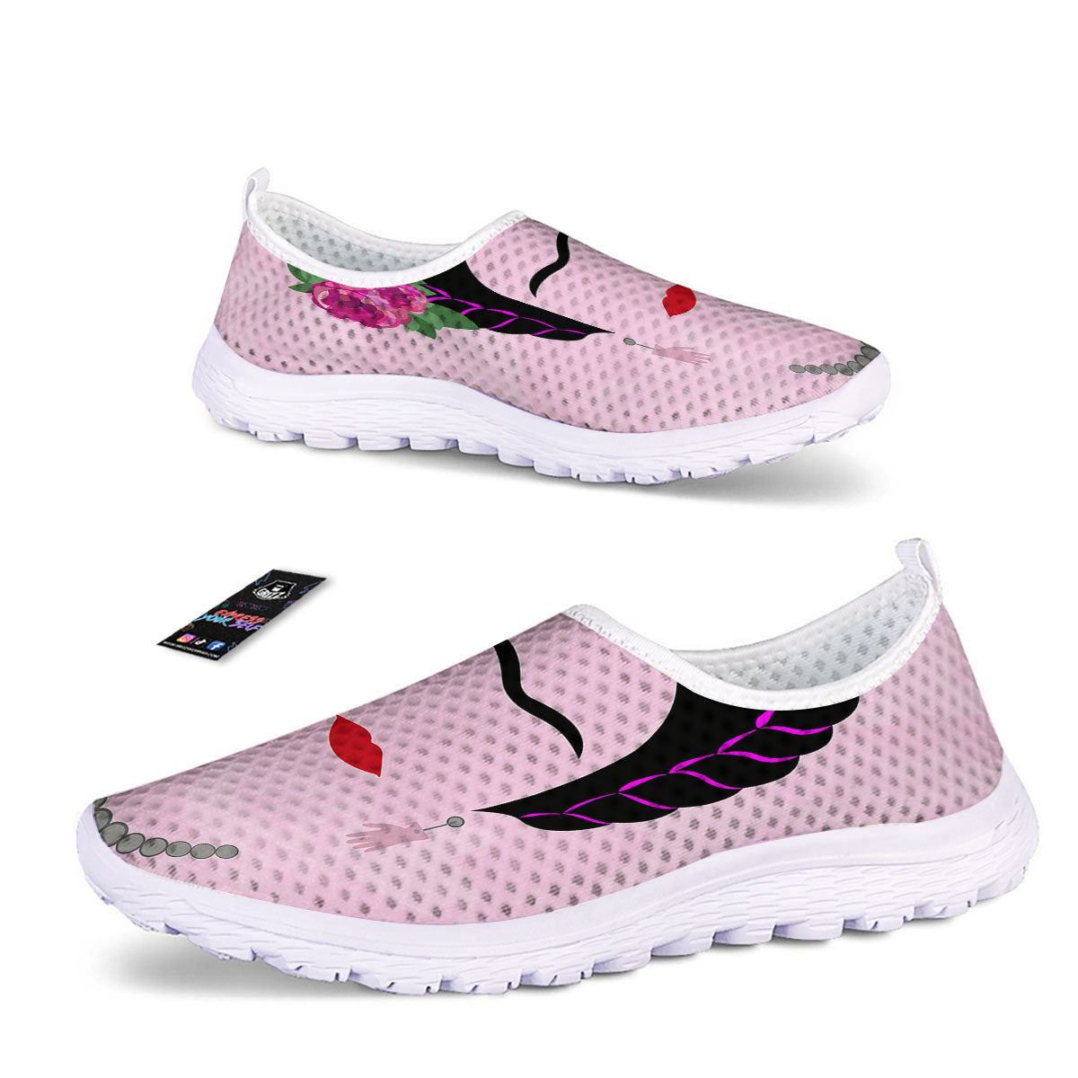 Pink Flower And Frida Kahlo Print Nurse Shoes-grizzshop