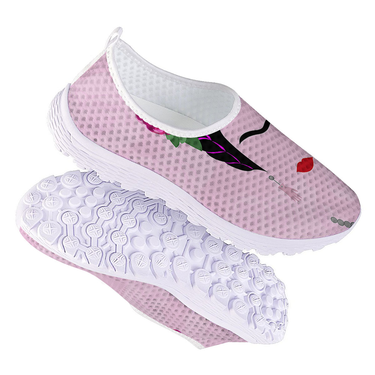 Pink Flower And Frida Kahlo Print Nurse Shoes-grizzshop