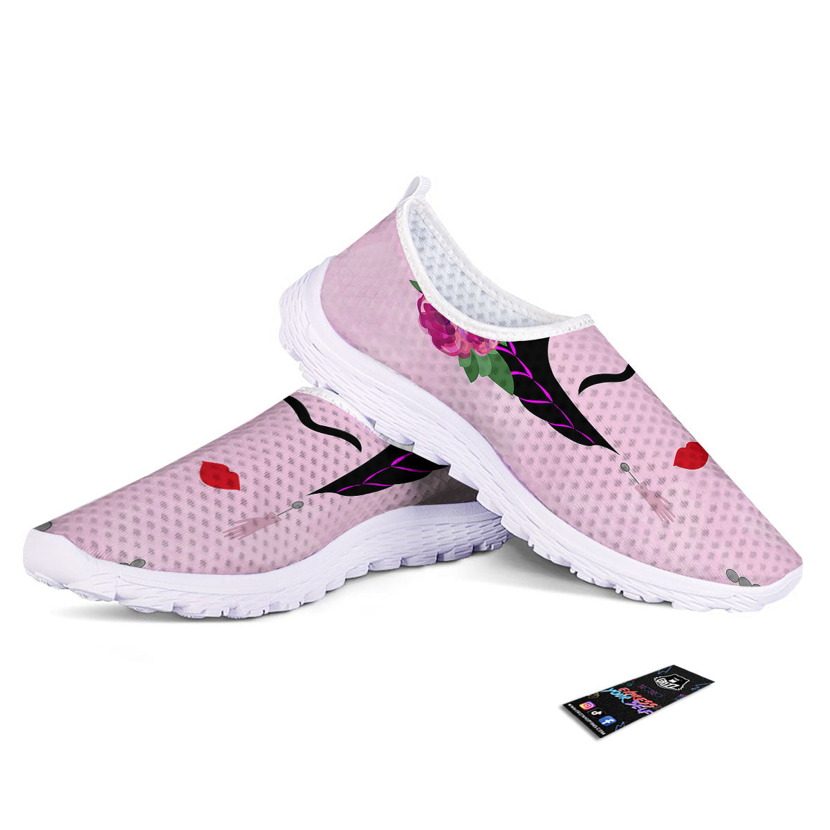 Pink Flower And Frida Kahlo Print Nurse Shoes-grizzshop