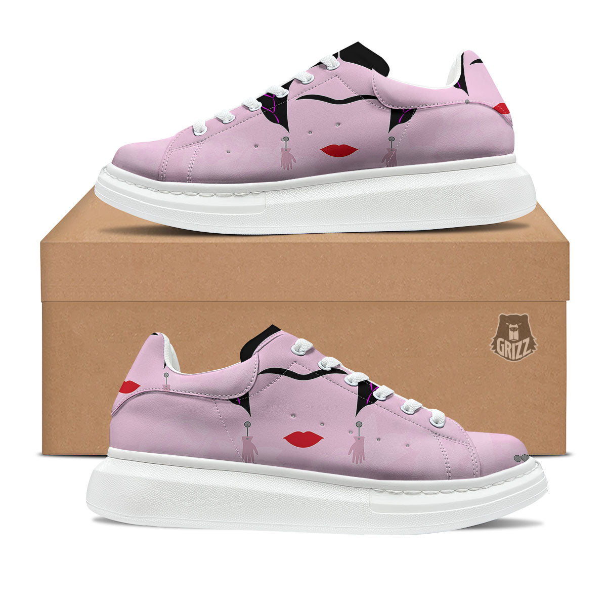 Pink Flower And Frida Kahlo Print Platform Shoes-grizzshop