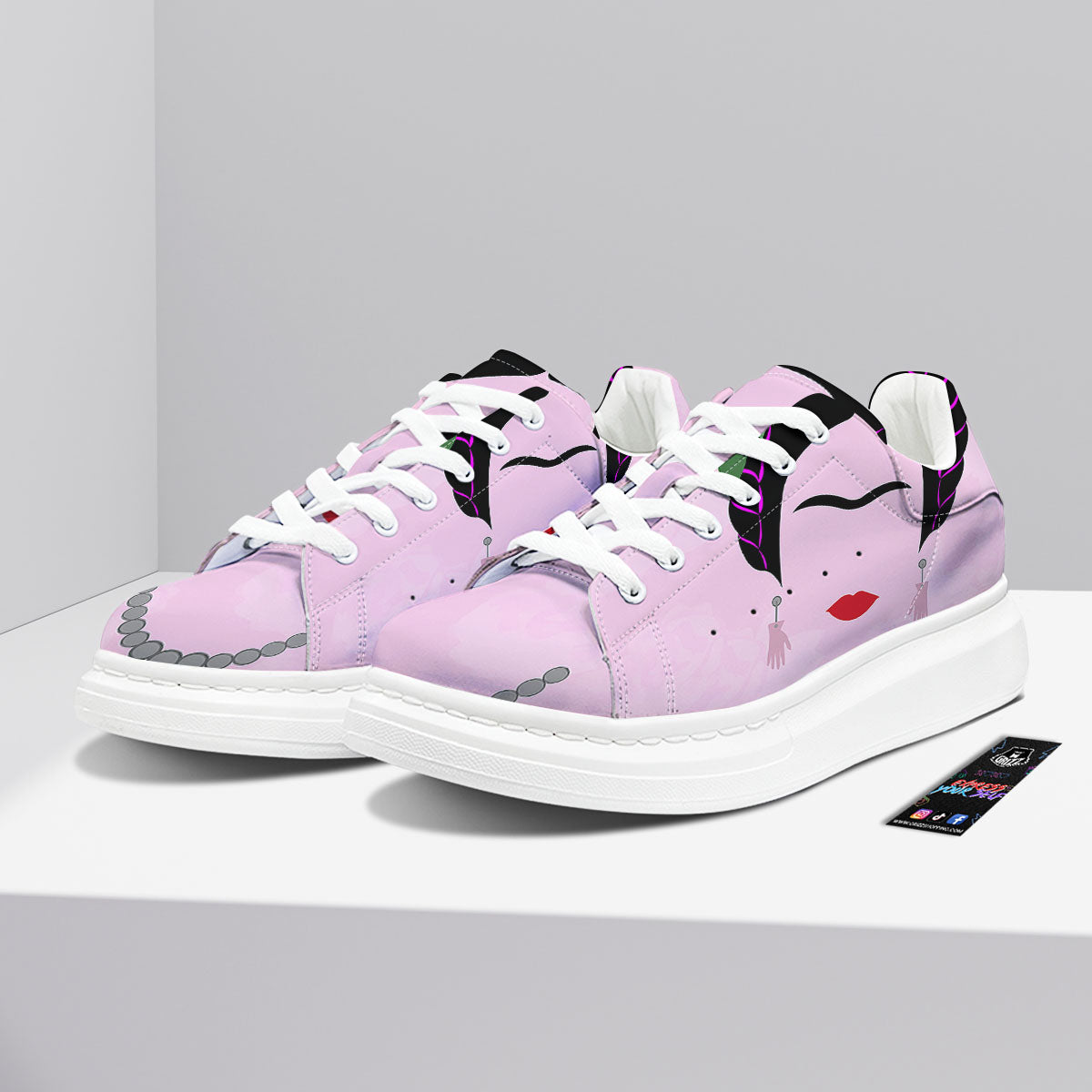 Pink Flower And Frida Kahlo Print Platform Shoes-grizzshop