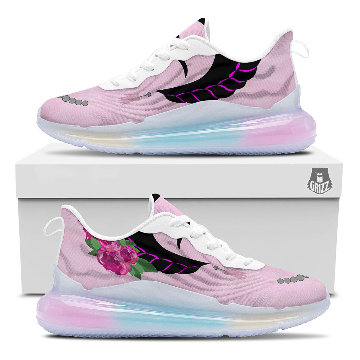 Pink Flower And Frida Kahlo Print Running Sneakers-grizzshop