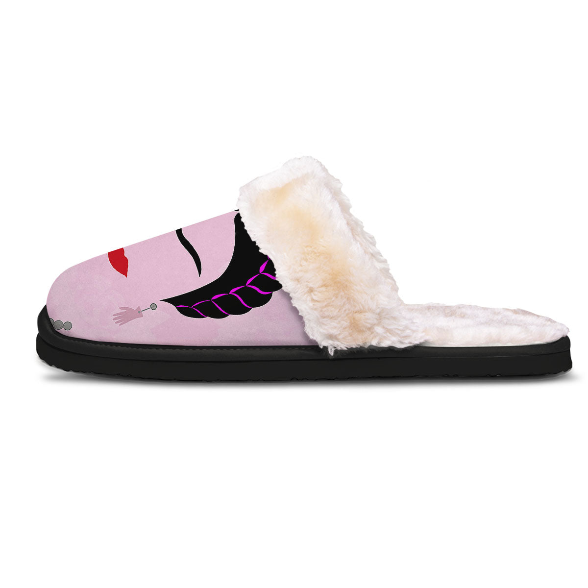Pink Flower And Frida Kahlo Print Slippers-grizzshop
