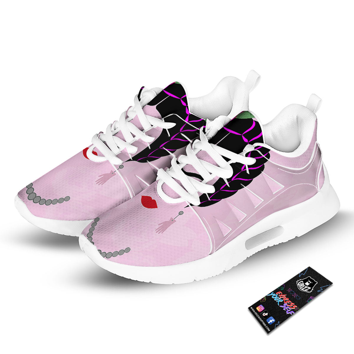 Pink Flower And Frida Kahlo Print Tennis Shoes-grizzshop