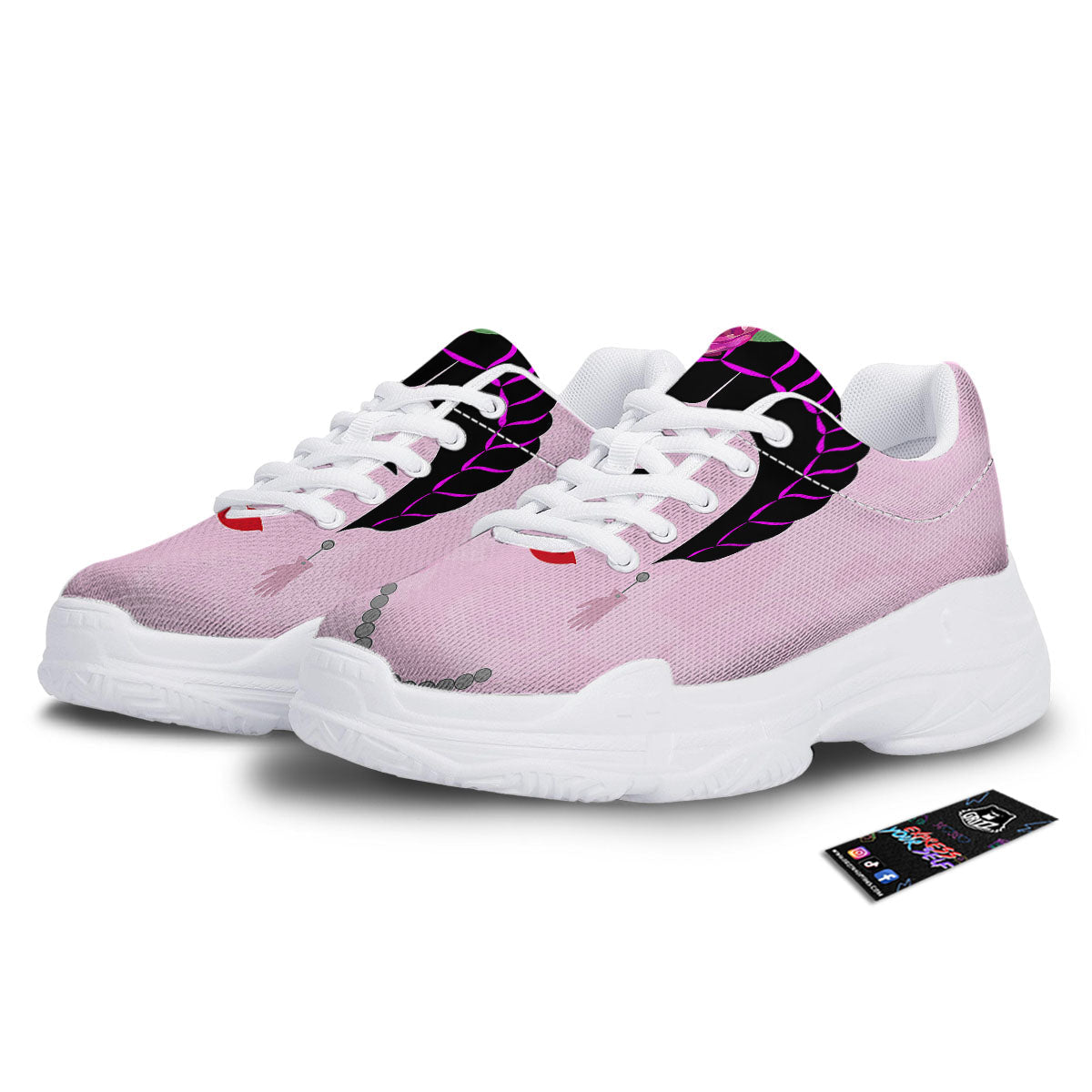 Pink Flower And Frida Kahlo Print White Chunky Shoes-grizzshop
