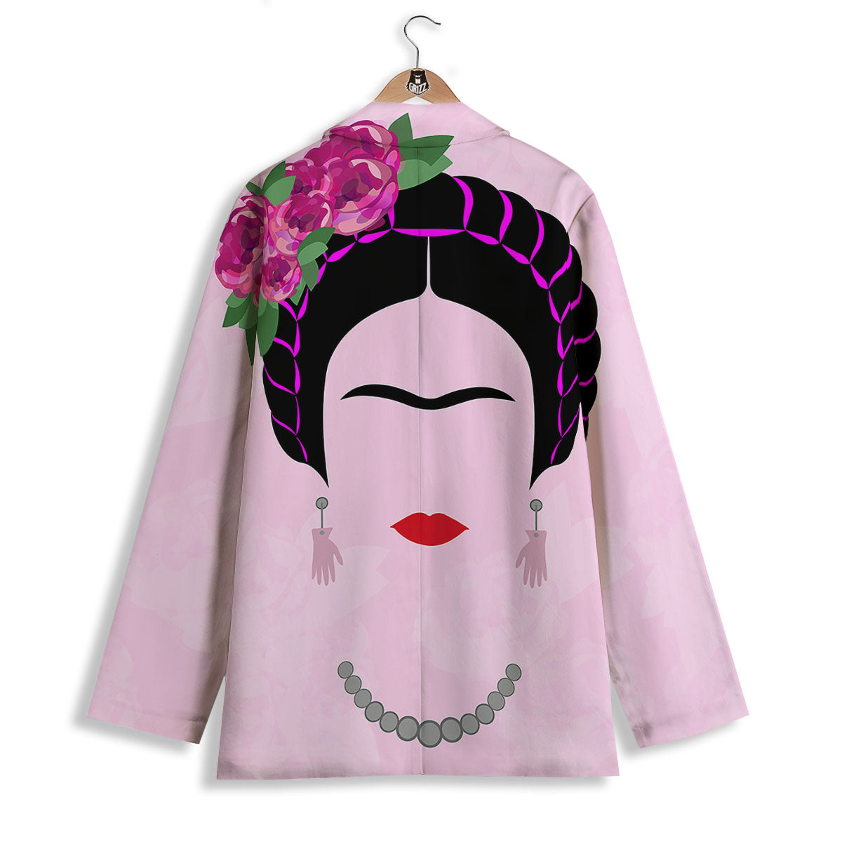 Pink Flower And Frida Kahlo Print Women's Blazer-grizzshop