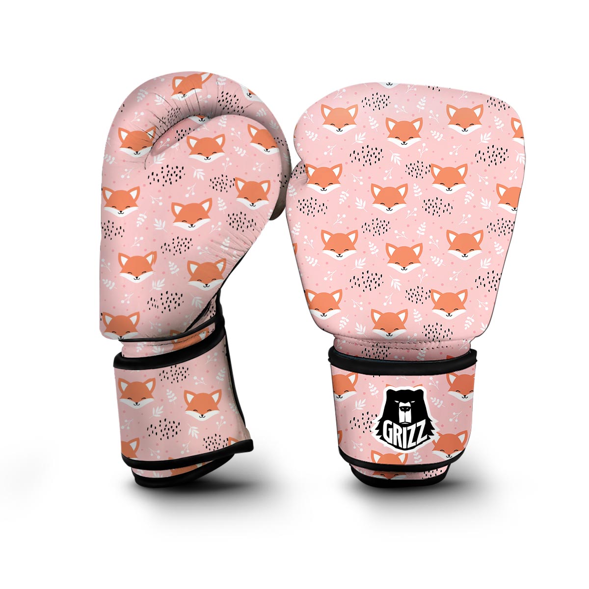 Pink Fox Pattern Print Boxing Gloves-grizzshop