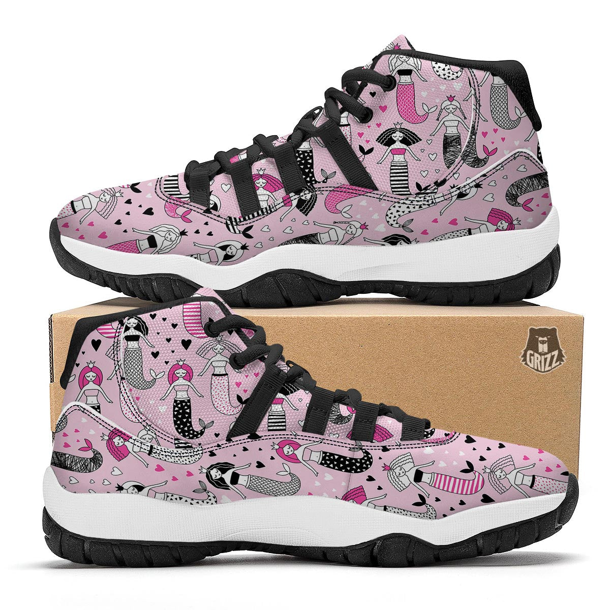 Pink Girly Mermaid Teal Scales Black Bball Shoes-grizzshop