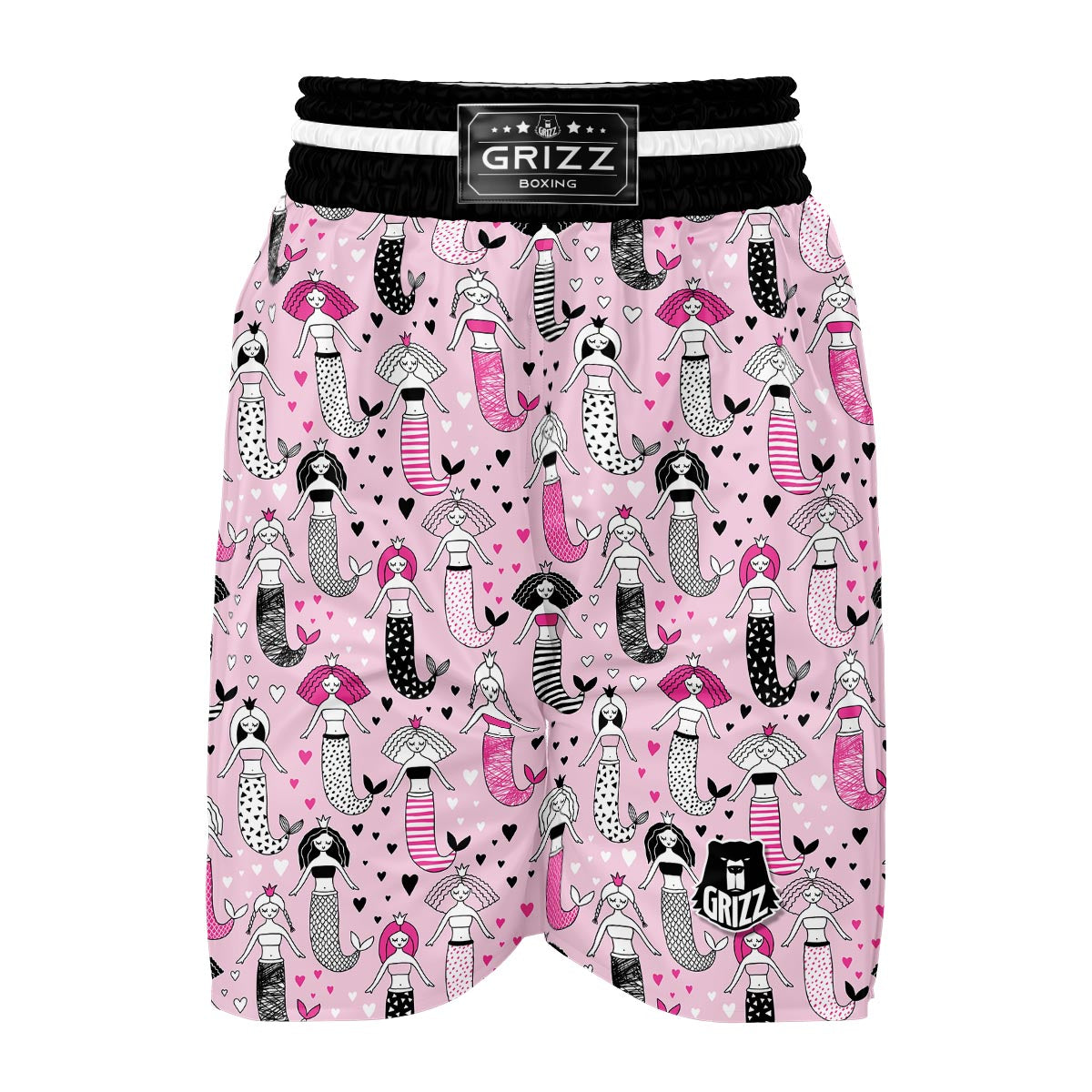 Pink Girly Mermaid Teal Scales Boxing Shorts-grizzshop