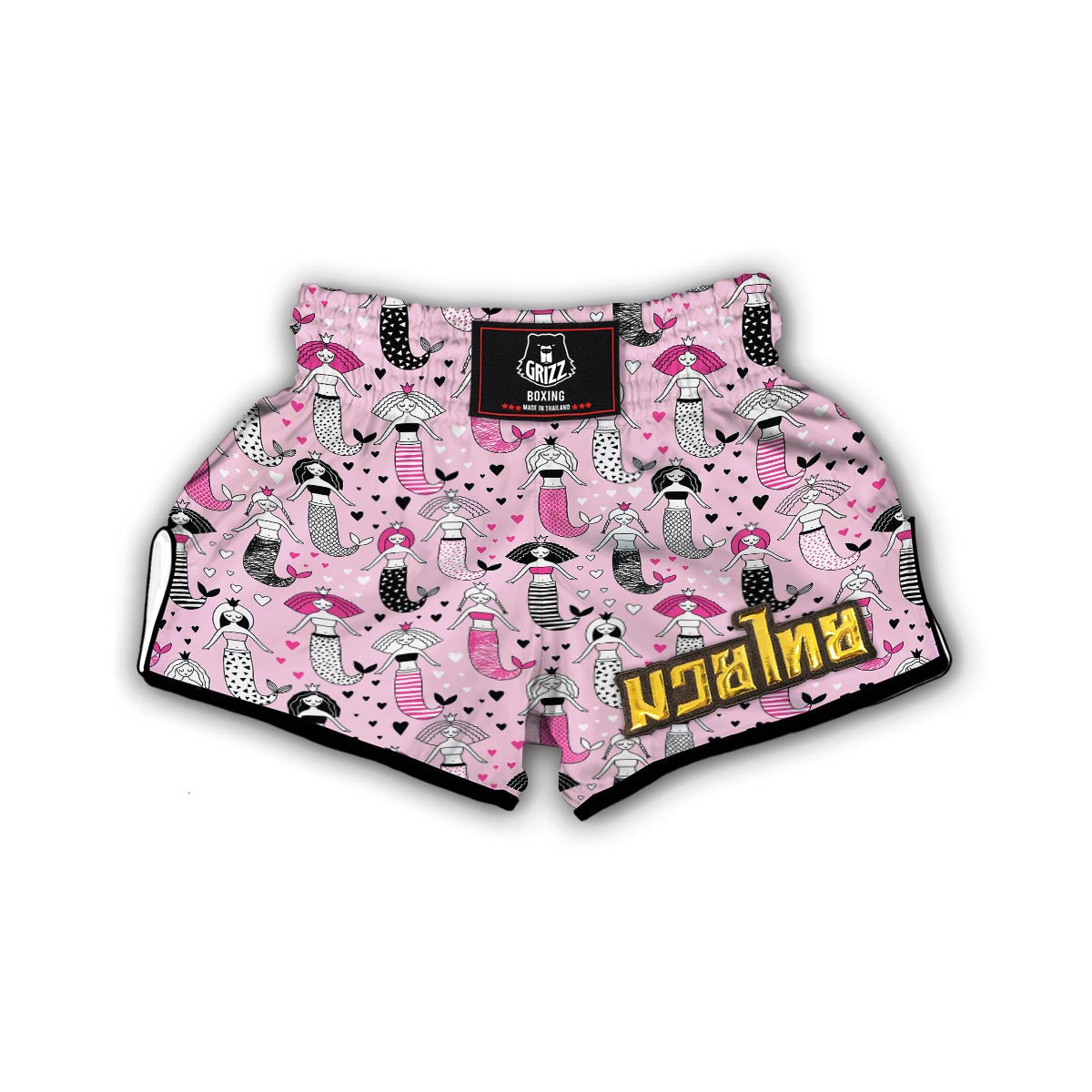 Pink Girly Mermaid Teal Scales Muay Thai Boxing Shorts-grizzshop