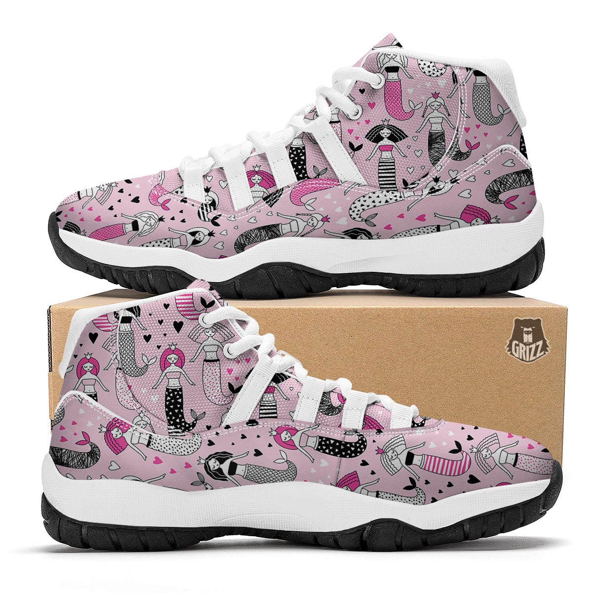Pink Girly Mermaid Teal Scales White Bball Shoes-grizzshop