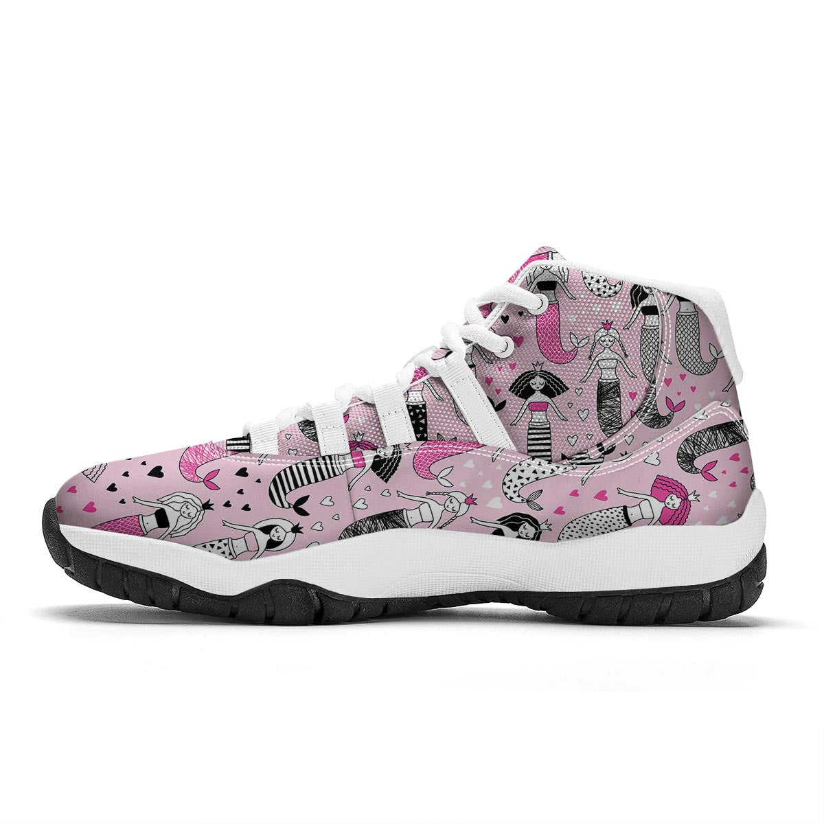 Pink Girly Mermaid Teal Scales White Bball Shoes-grizzshop