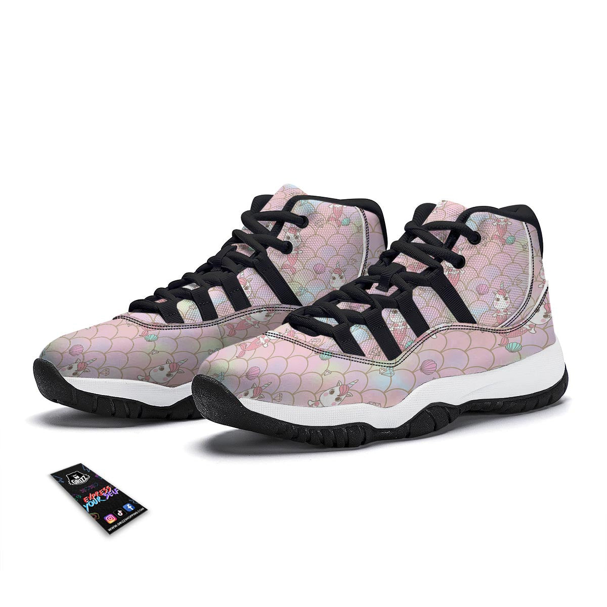 Pink Girly Mermaid Unicon Teal Scales Black Bball Shoes-grizzshop
