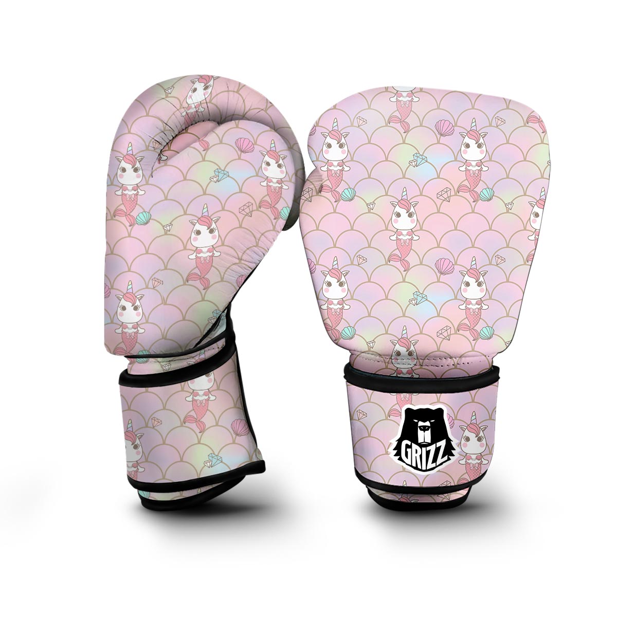 Pink Girly Mermaid Unicon Teal Scales Boxing Gloves-grizzshop