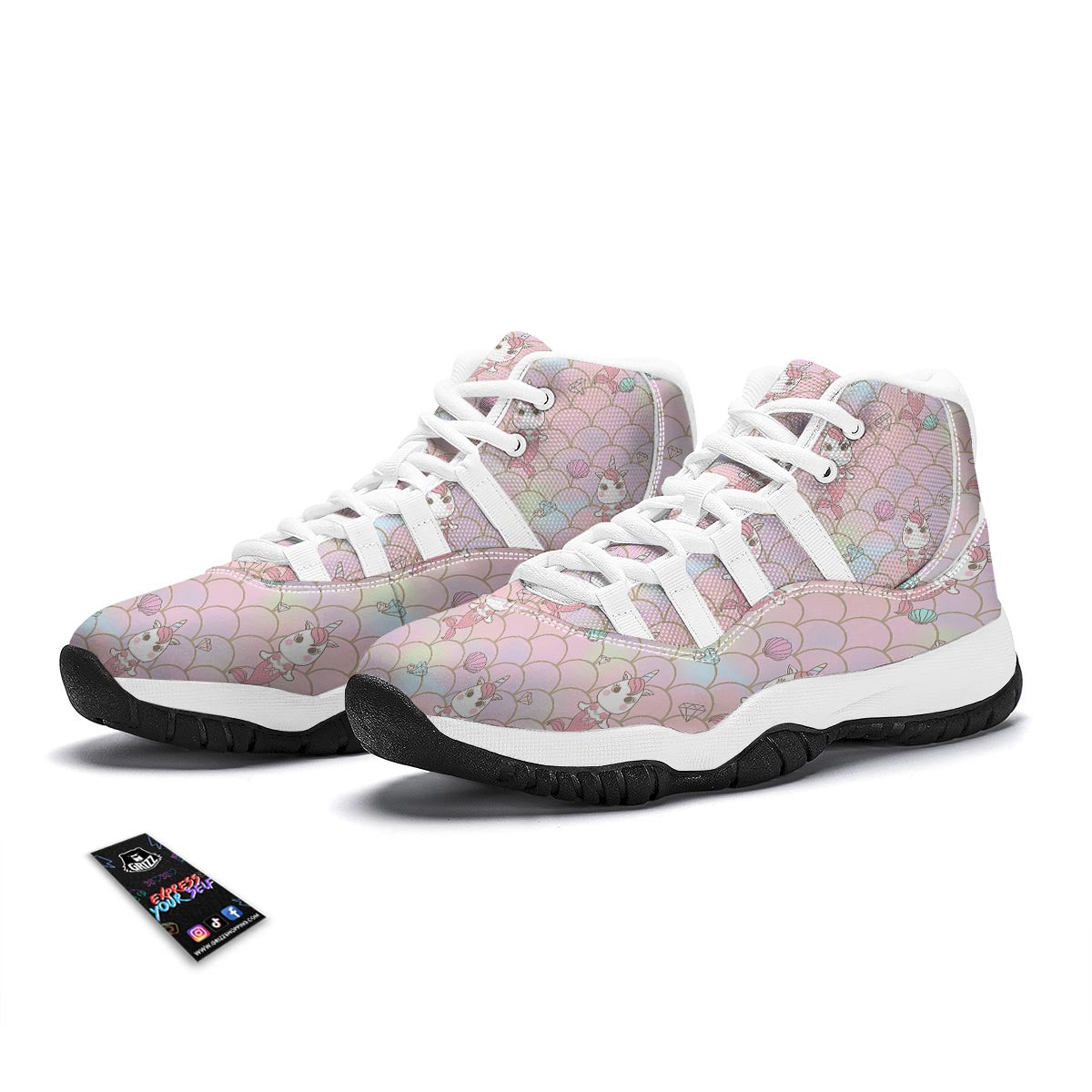 Pink Girly Mermaid Unicon Teal Scales White Bball Shoes-grizzshop