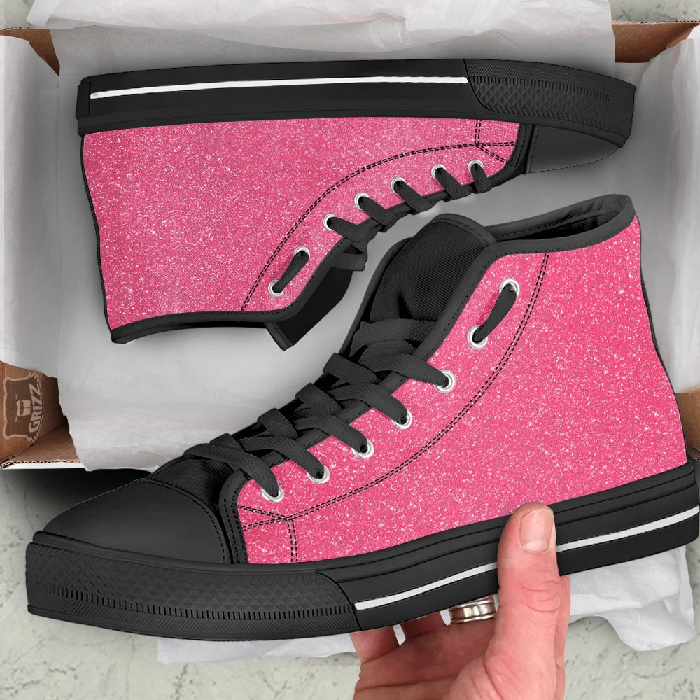 Pink Glitter Artwork Print Black High Top Shoes-grizzshop