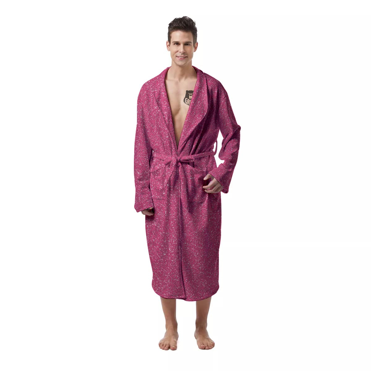 Pink Glitter Artwork Print Men's Robe