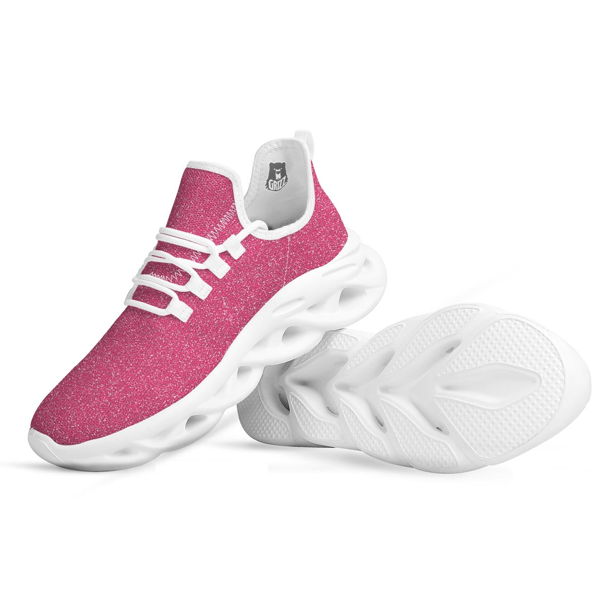 Pink Glitter Artwork Print White Running Shoes-grizzshop