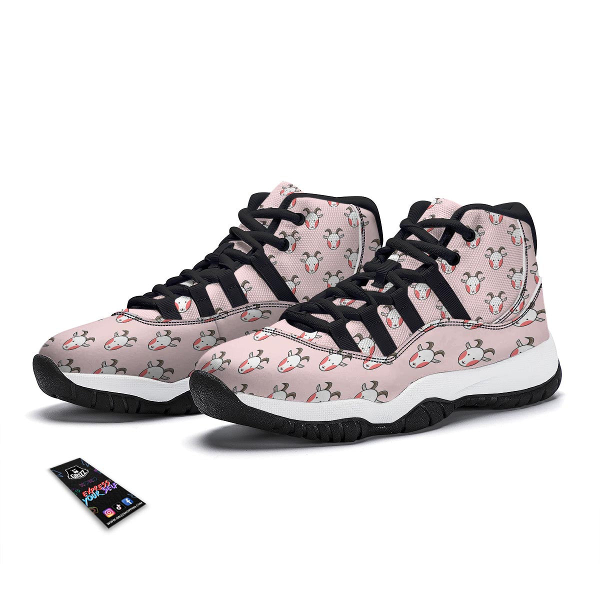 Pink Goat Sheep Pattern Print Black Bball Shoes-grizzshop