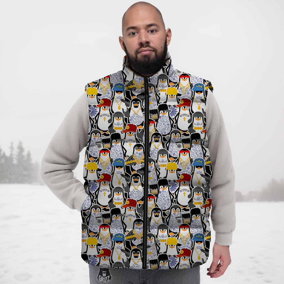 Pink Goat Sheep Pattern Print Down Vest