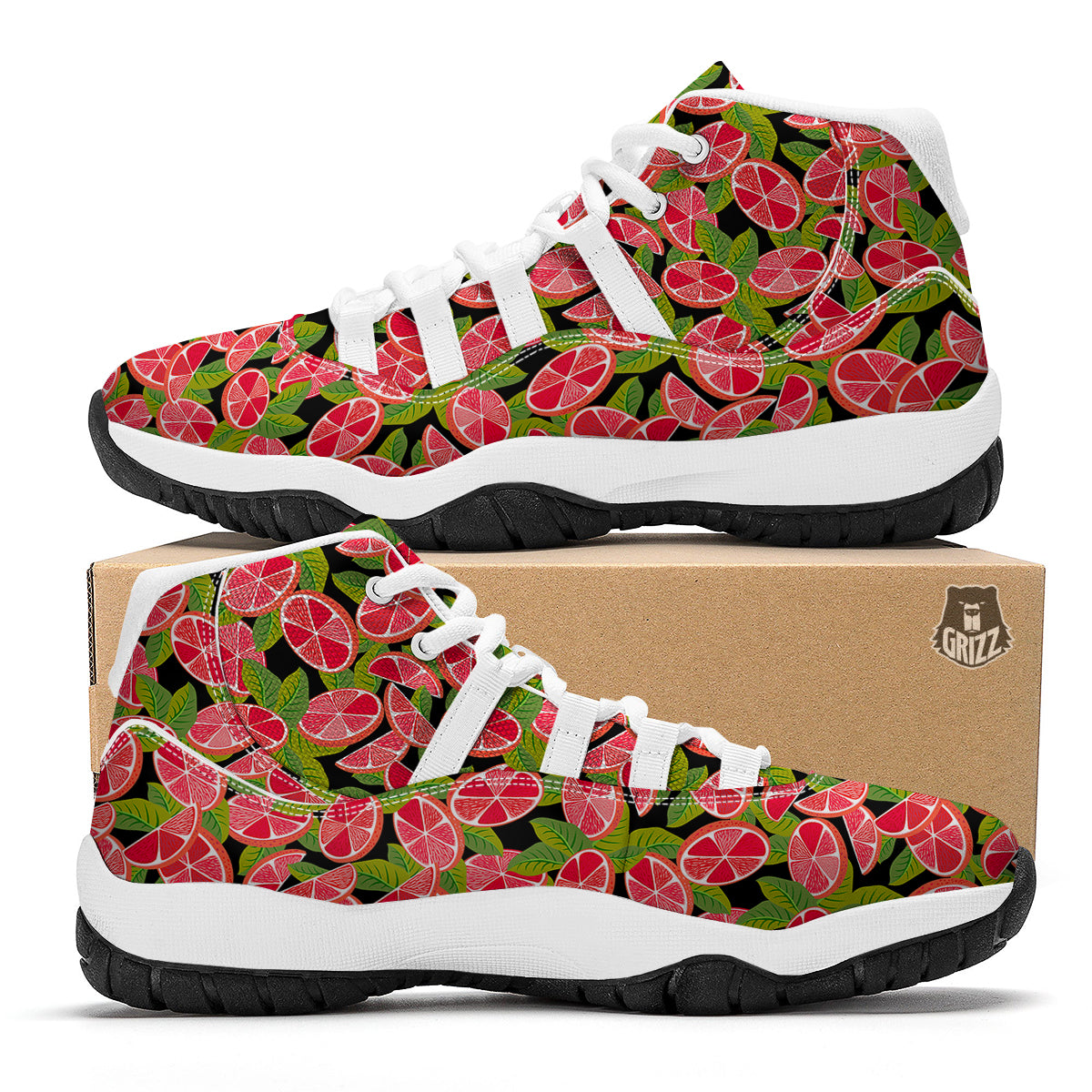 Pink Grapefruit Sliced Print Pattern White Bball Shoes-grizzshop