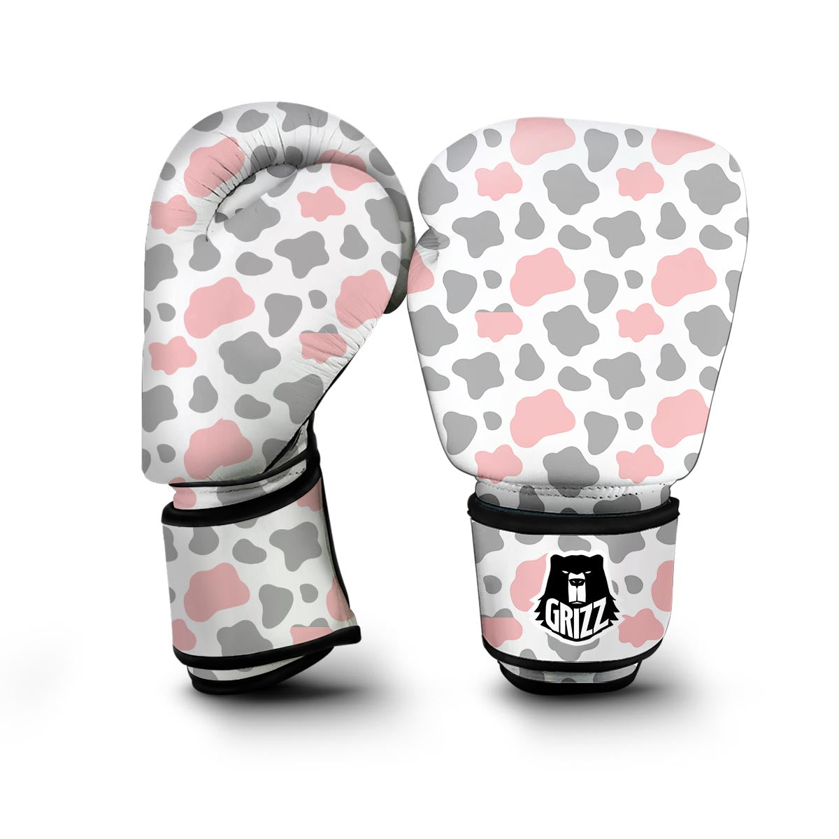 Pink Gray Cow Pattern Print Boxing Gloves-grizzshop