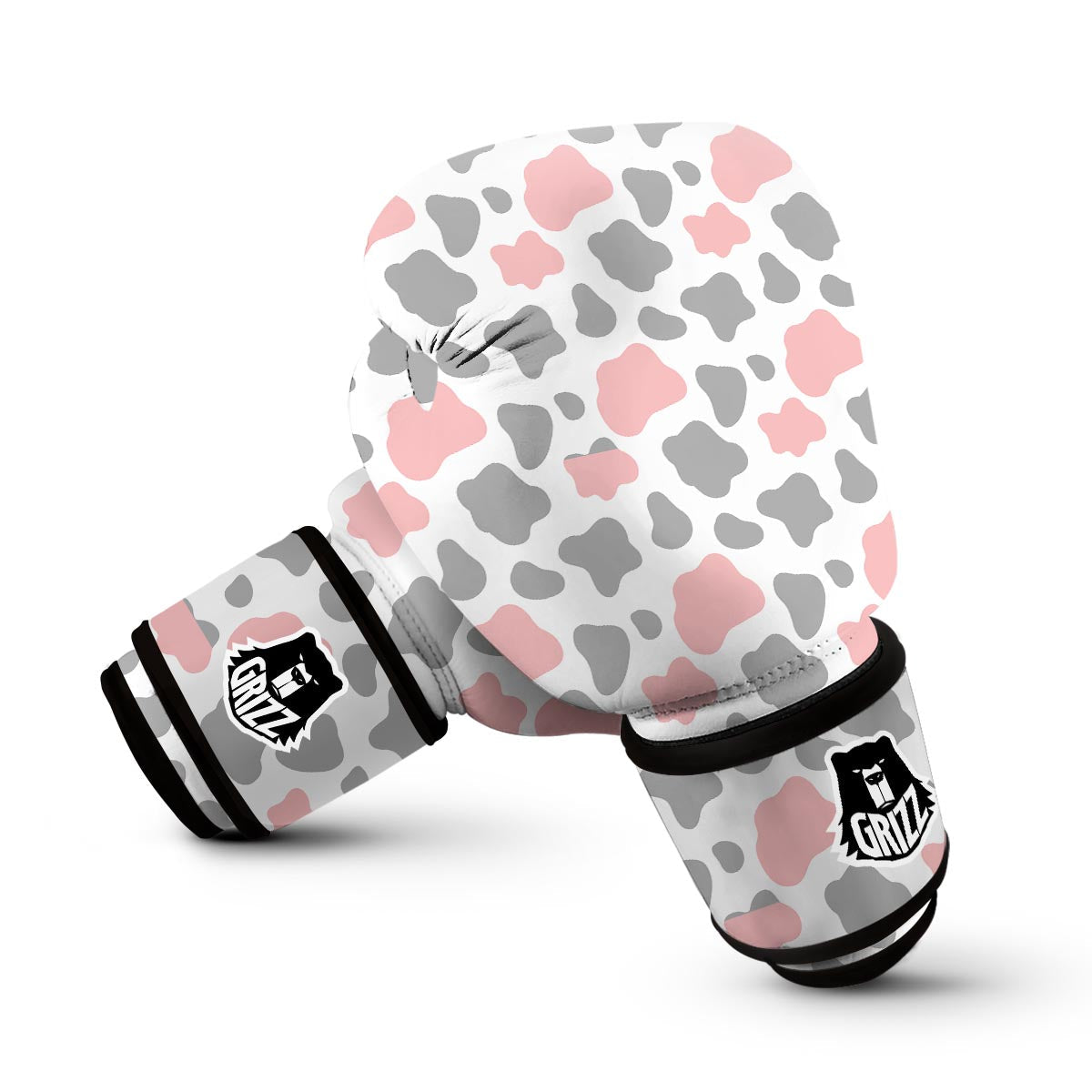 Pink Gray Cow Pattern Print Boxing Gloves-grizzshop