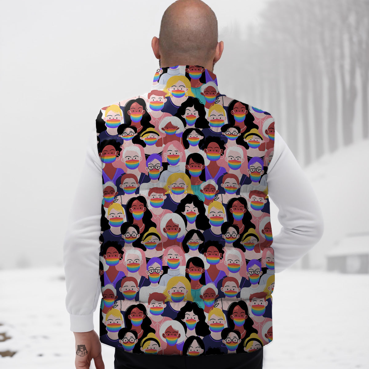 Pink Gray Cow Pattern Print Down Vest
