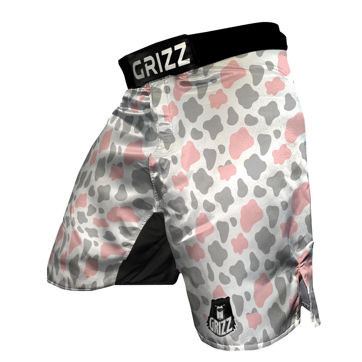 Pink Gray Cow Pattern Print MMA Shorts-grizzshop