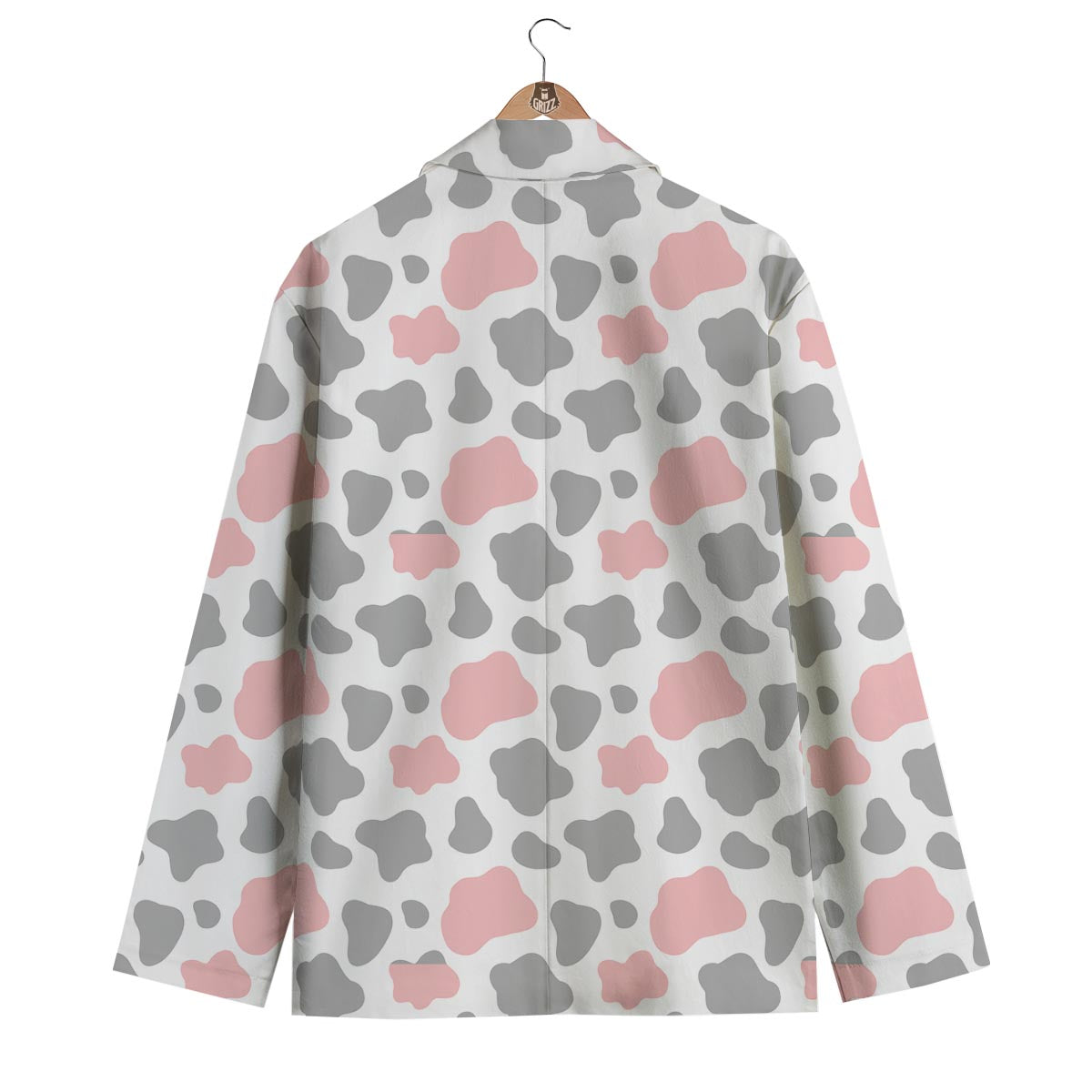 Pink Gray Cow Pattern Print Men's Blazer-grizzshop