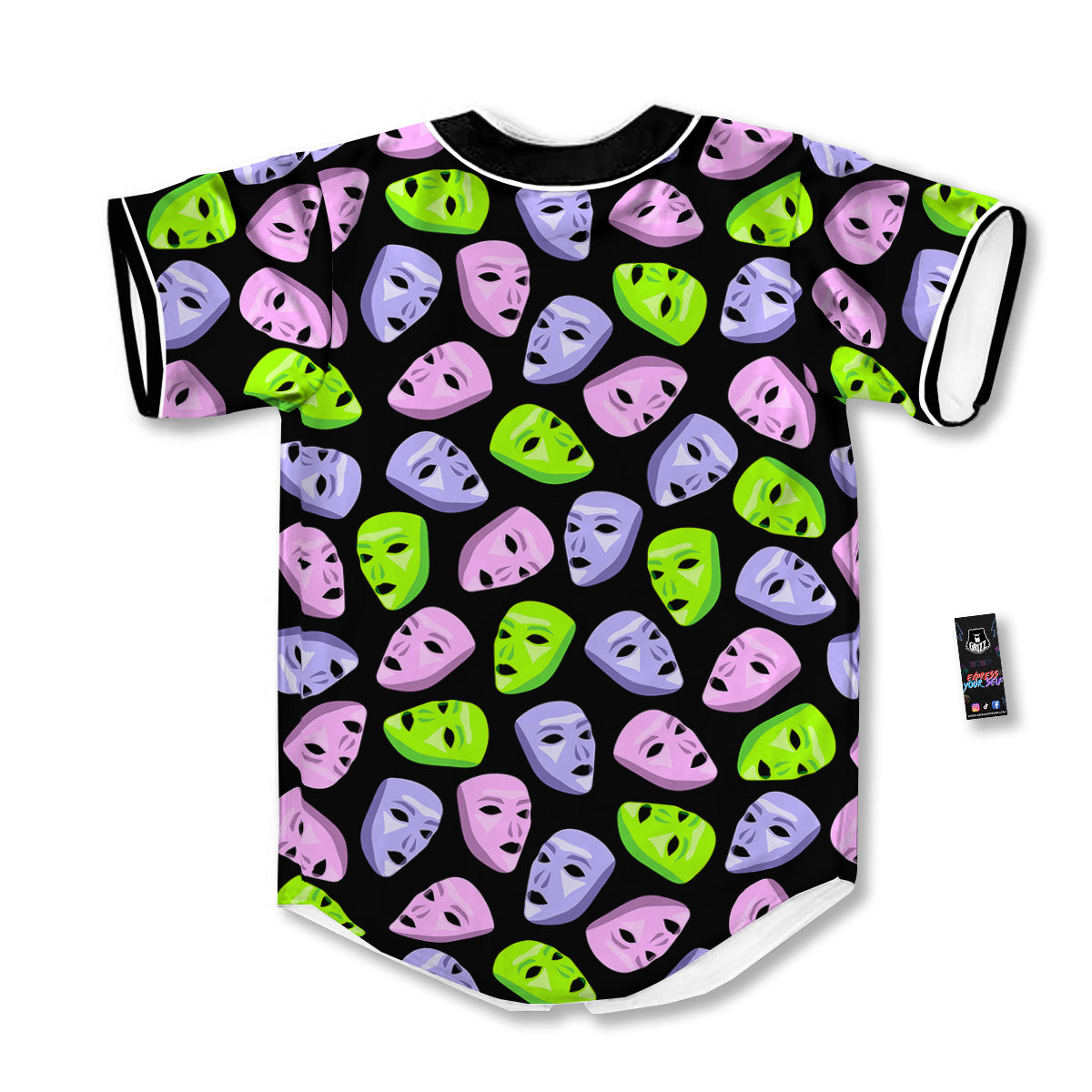 Pink Green And Purple Theater Masks Print Pattern Baseball Jersey-grizzshop