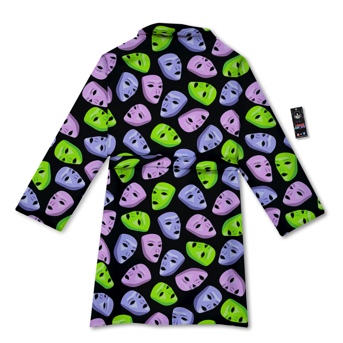 Pink Green And Purple Theater Masks Print Pattern Bathrobe-grizzshop
