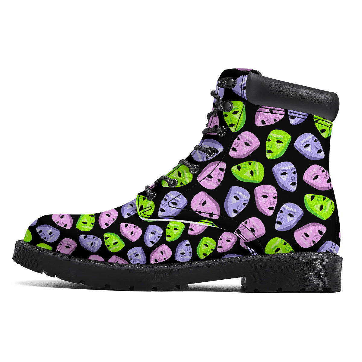 Pink Green And Purple Theater Masks Print Pattern Boots-grizzshop