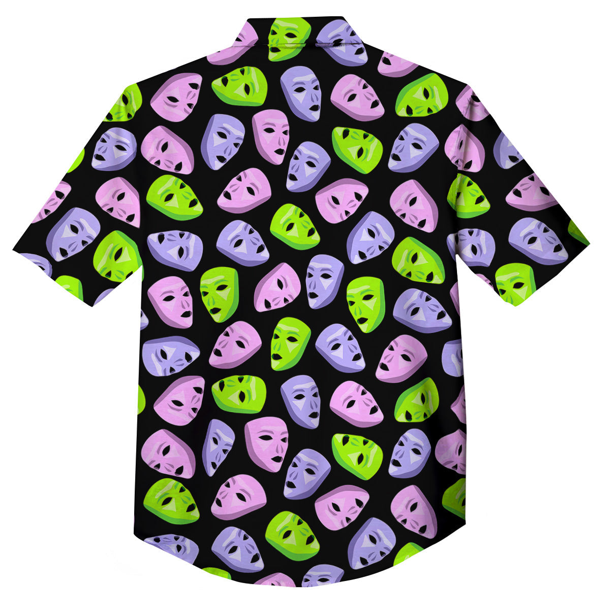 Pink Green And Purple Theater Masks Print Pattern Button Up Shirt-grizzshop