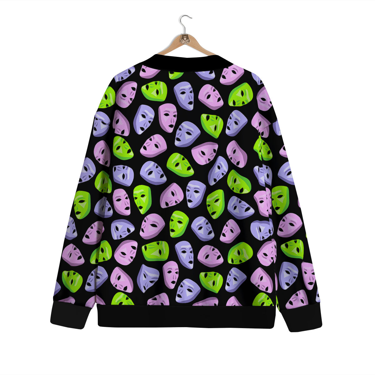 Pink Green And Purple Theater Masks Print Pattern Cardigan-grizzshop