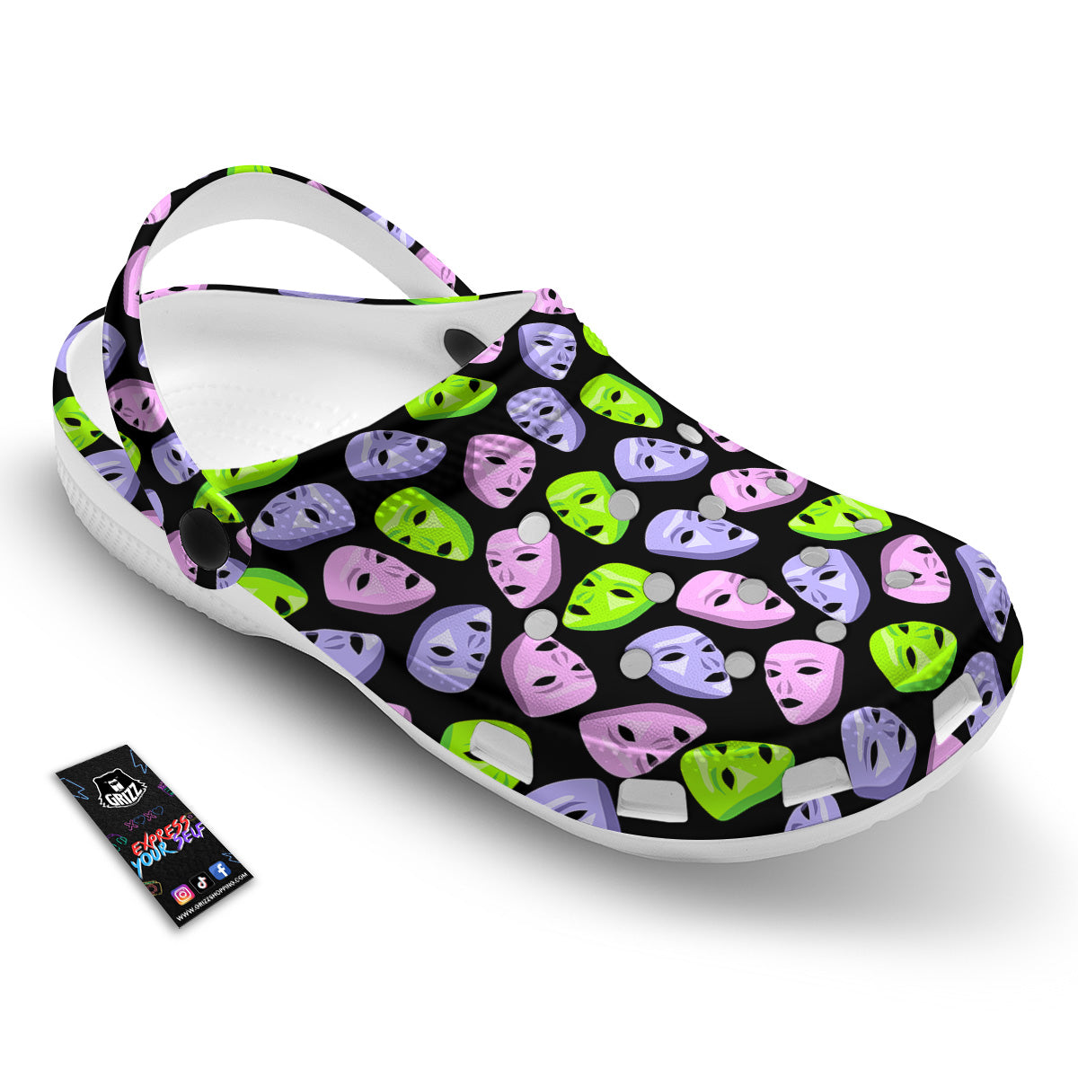 Pink Green And Purple Theater Masks Print Pattern Clog-grizzshop