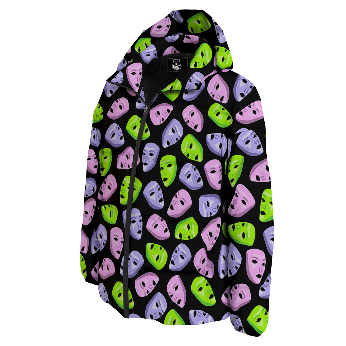 Pink Green And Purple Theater Masks Print Pattern Down Jacket-grizzshop