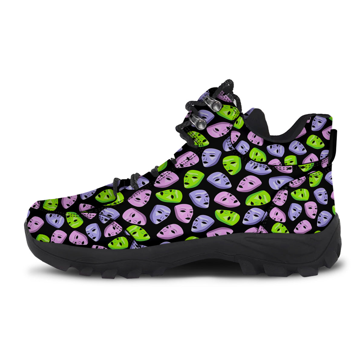 Pink Green And Purple Theater Masks Print Pattern Hiking Shoes-grizzshop